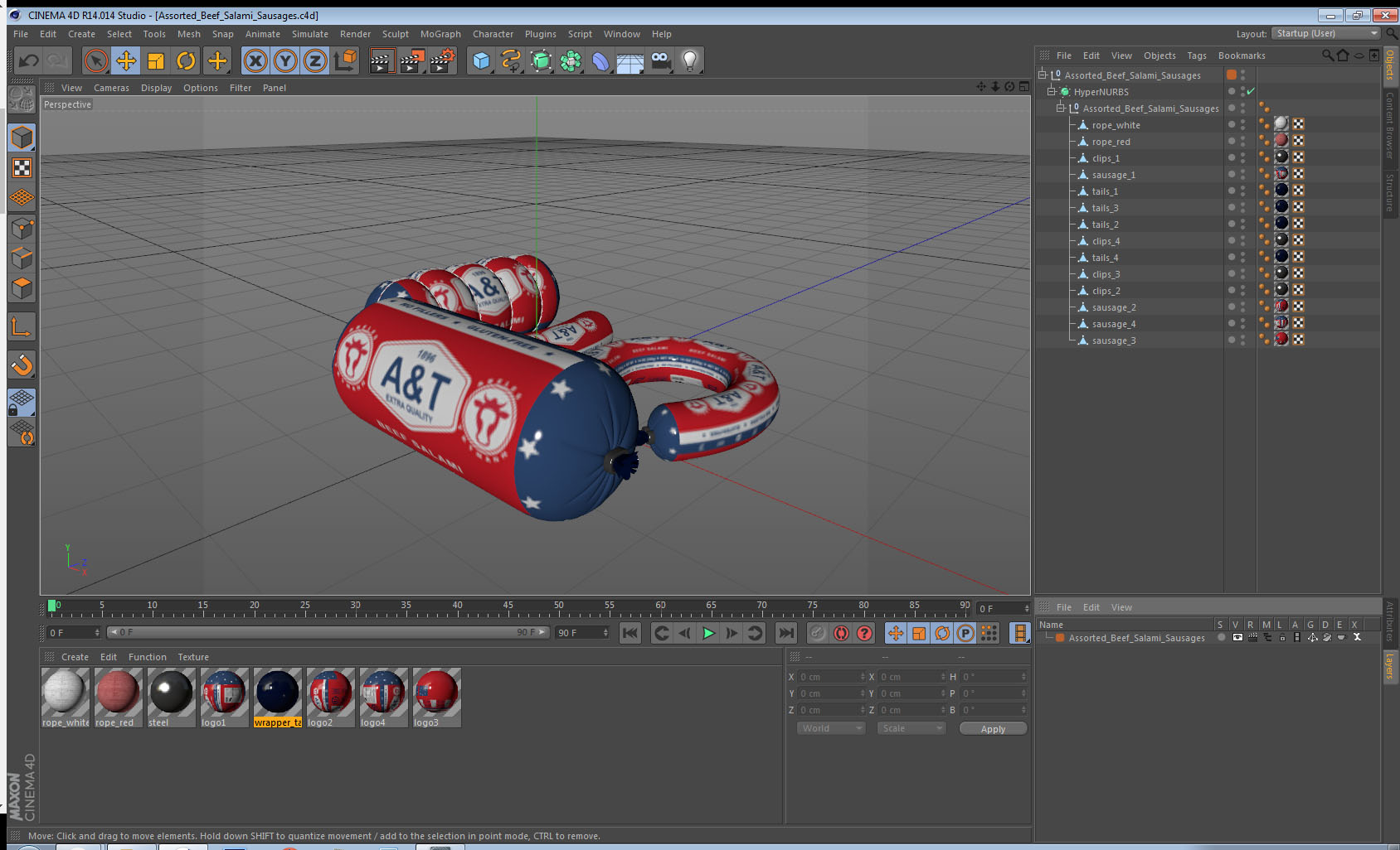 Assorted Beef Salami Sausages 3D model