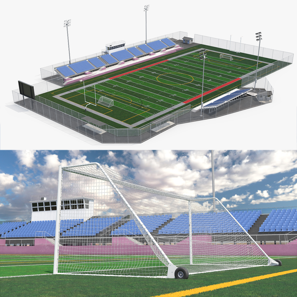 Outdoor American Football Field with Bleachers Fur - view 12