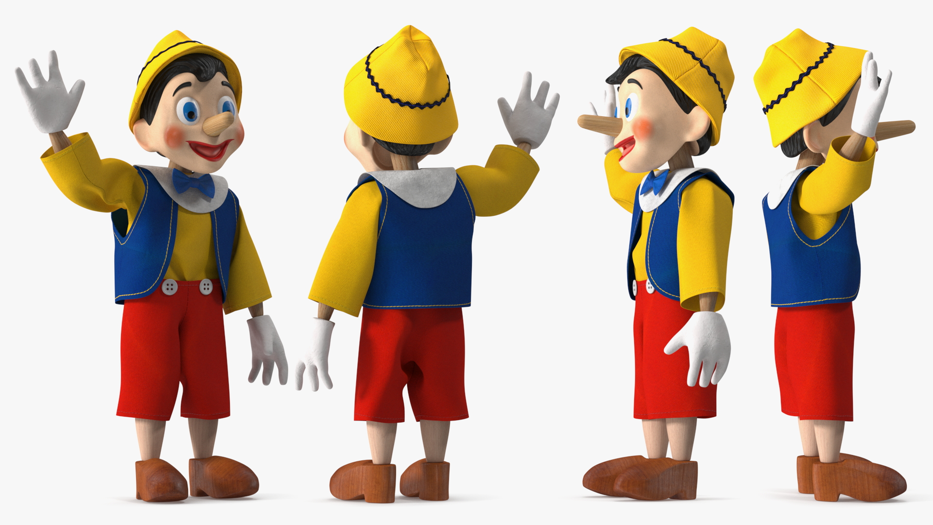 3D model Pinnochio Cartoon Character Waving Hello