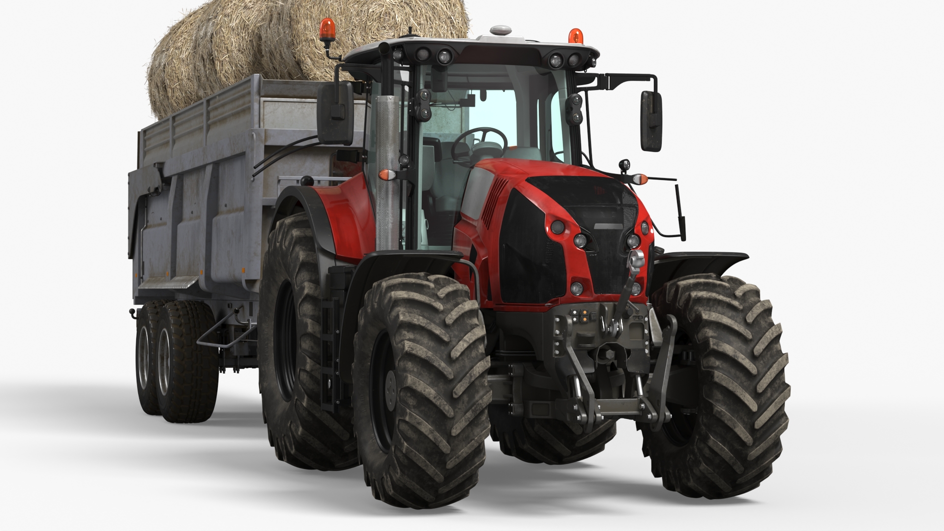Farm Tractor with Hay Bales in Trailer Red - view 6