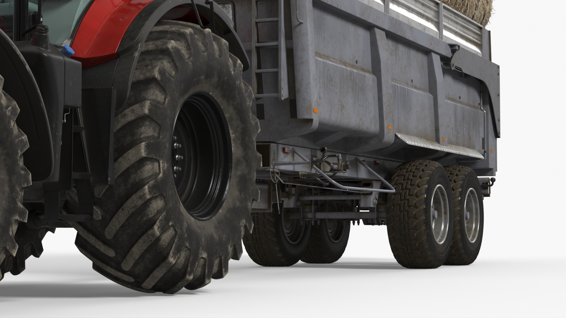 Farm Tractor with Hay Bales in Trailer Red - view 11