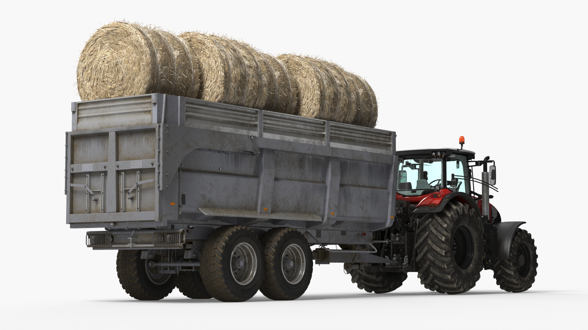 Farm Tractor with Hay Bales in Trailer Red - view 5