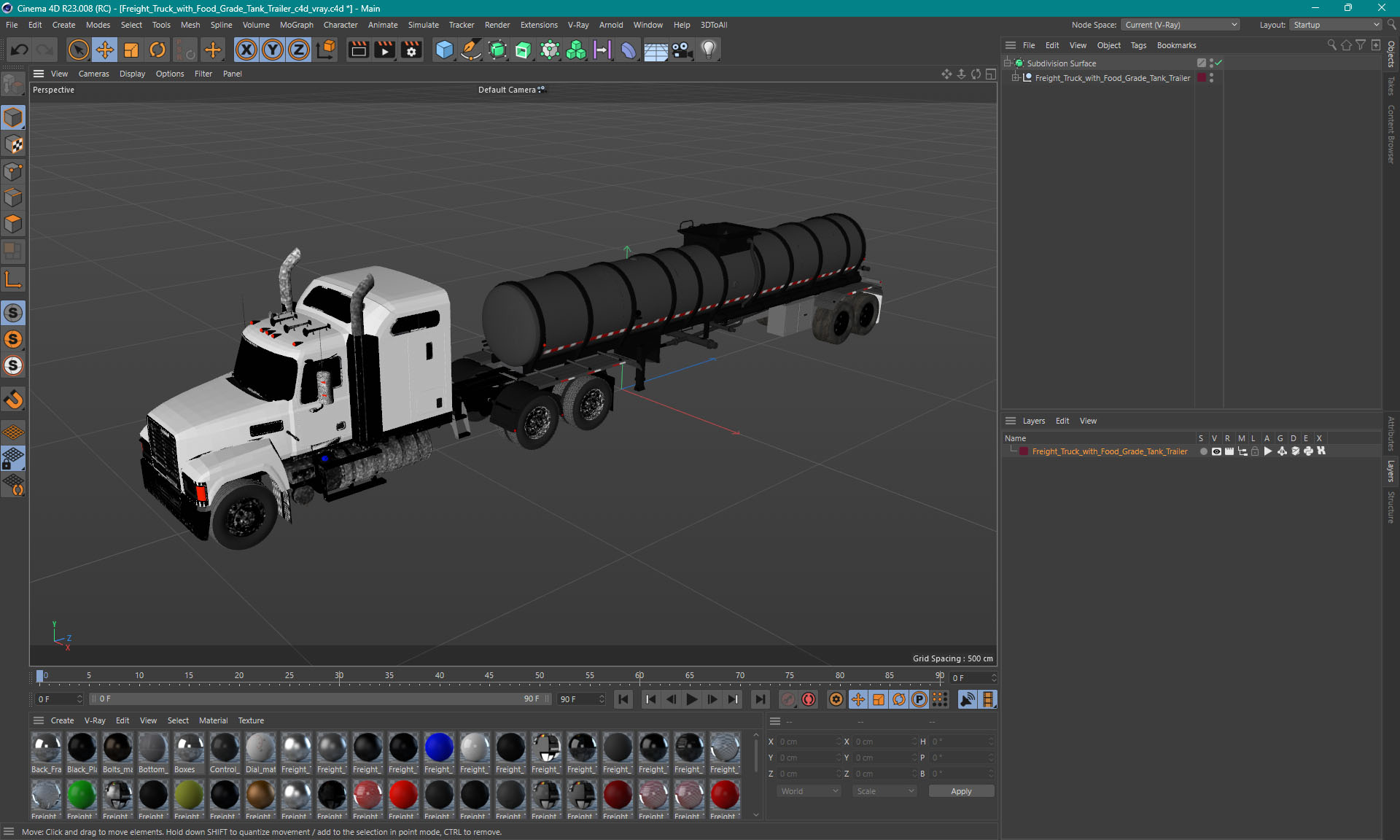 Freight Truck with Food Grade Tank Trailer 3D