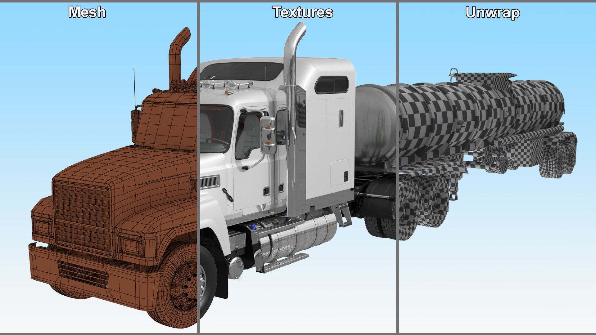 Freight Truck with Food Grade Tank Trailer 3D