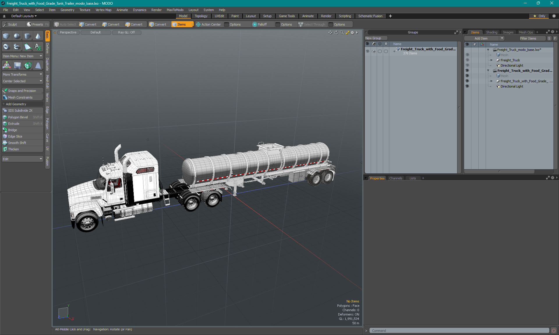 Freight Truck with Food Grade Tank Trailer 3D