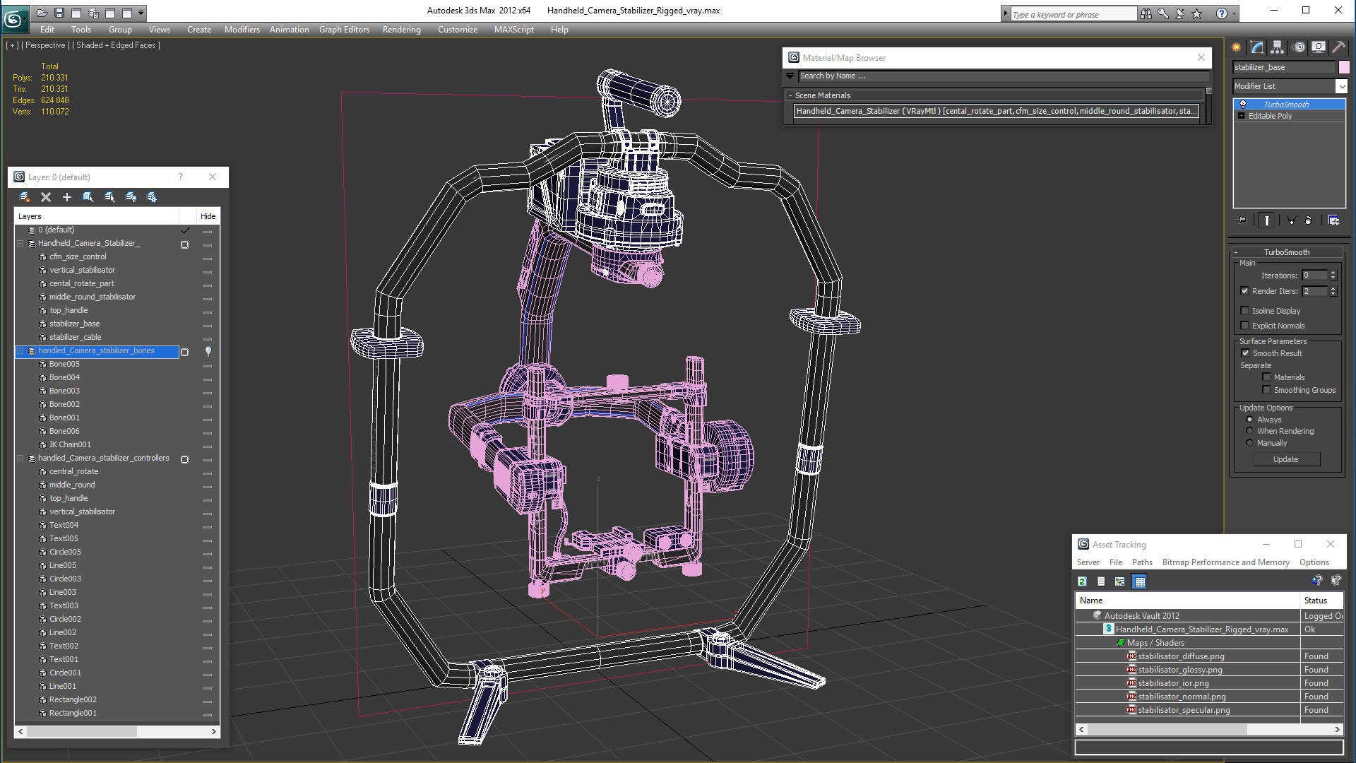 3D Professional Handheld Camera Stabilizer Rigged