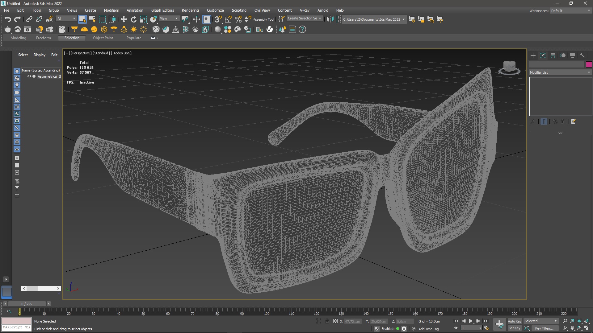 Asymmetrical Sunglasses Black for 3D Print 3D