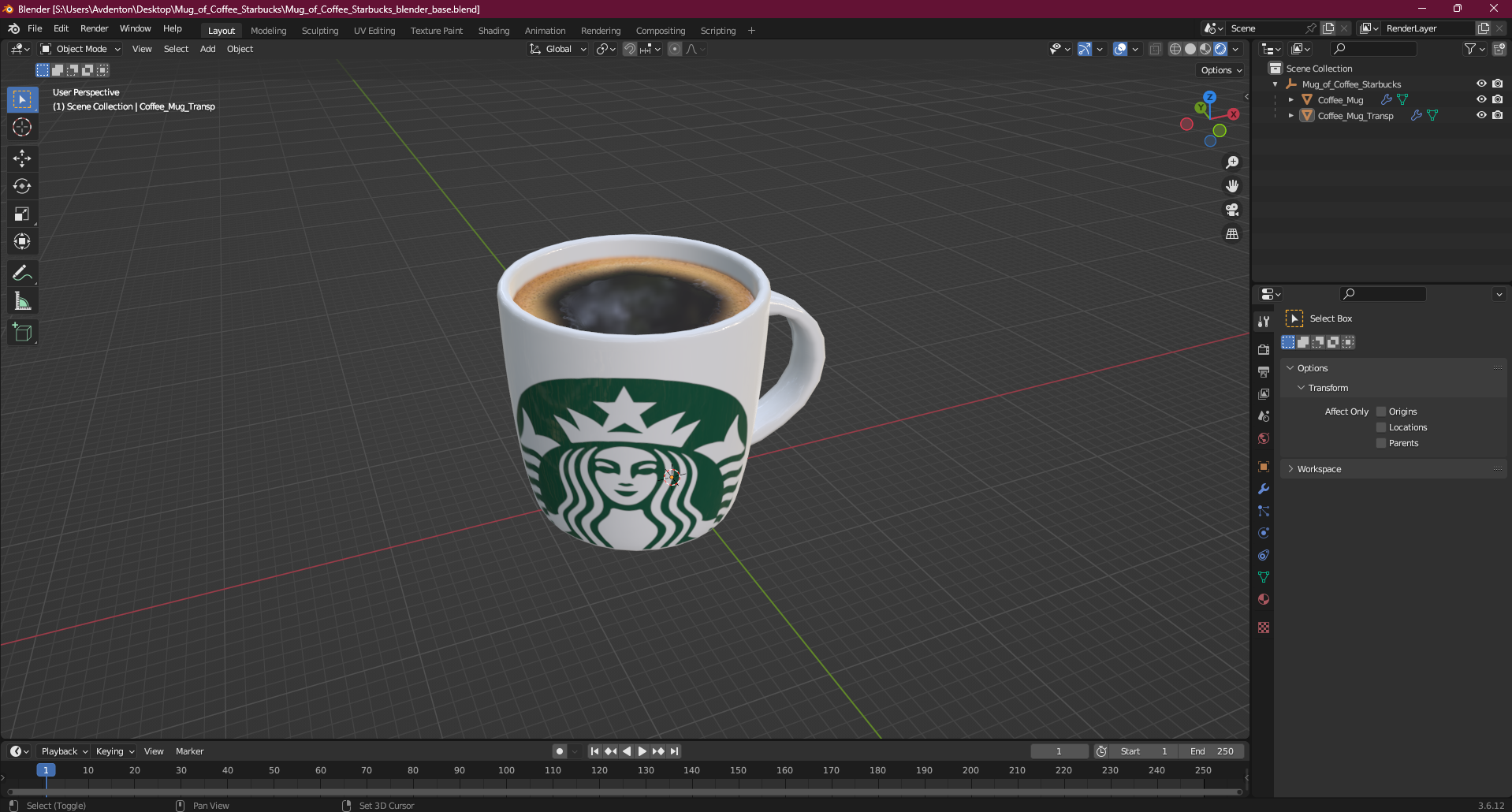 3D Mug of Coffee Starbucks model