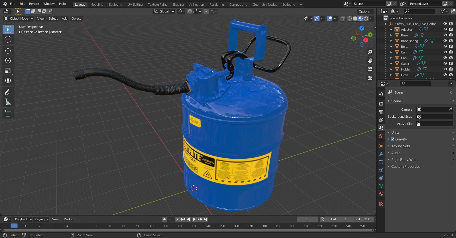 Safety Fuel Can Five Gallon Blue 3D