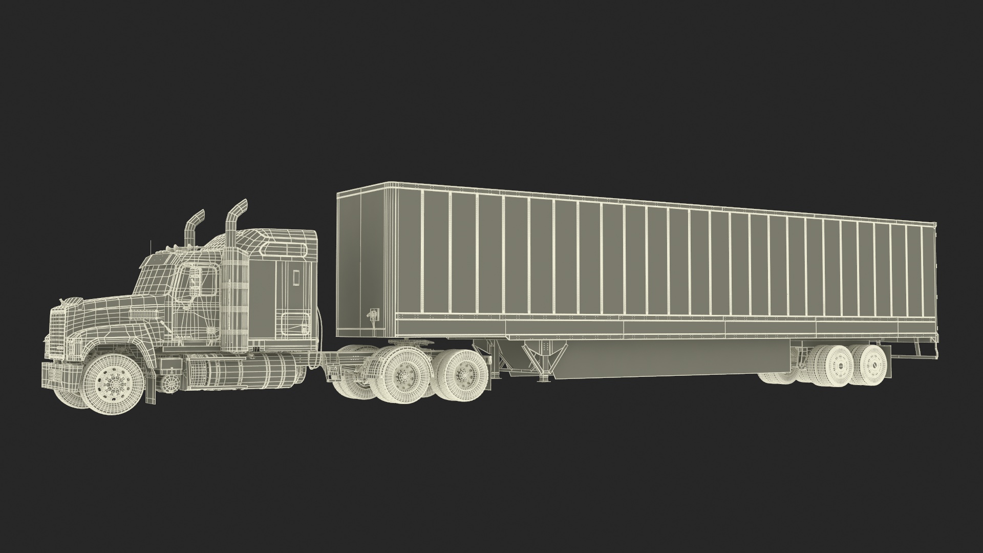 Mack CHU613 Truck with Semi Big Trailer 3D model