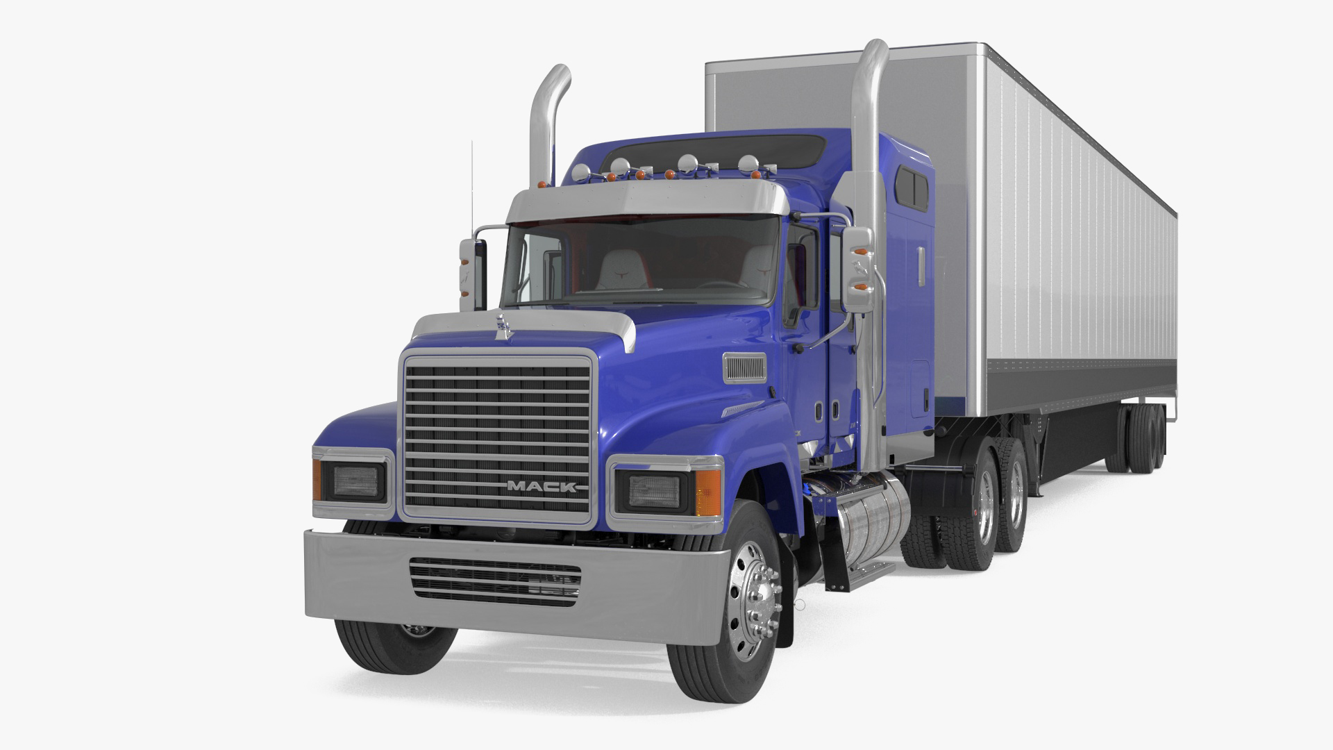 Mack CHU613 Truck with Semi Big Trailer 3D model