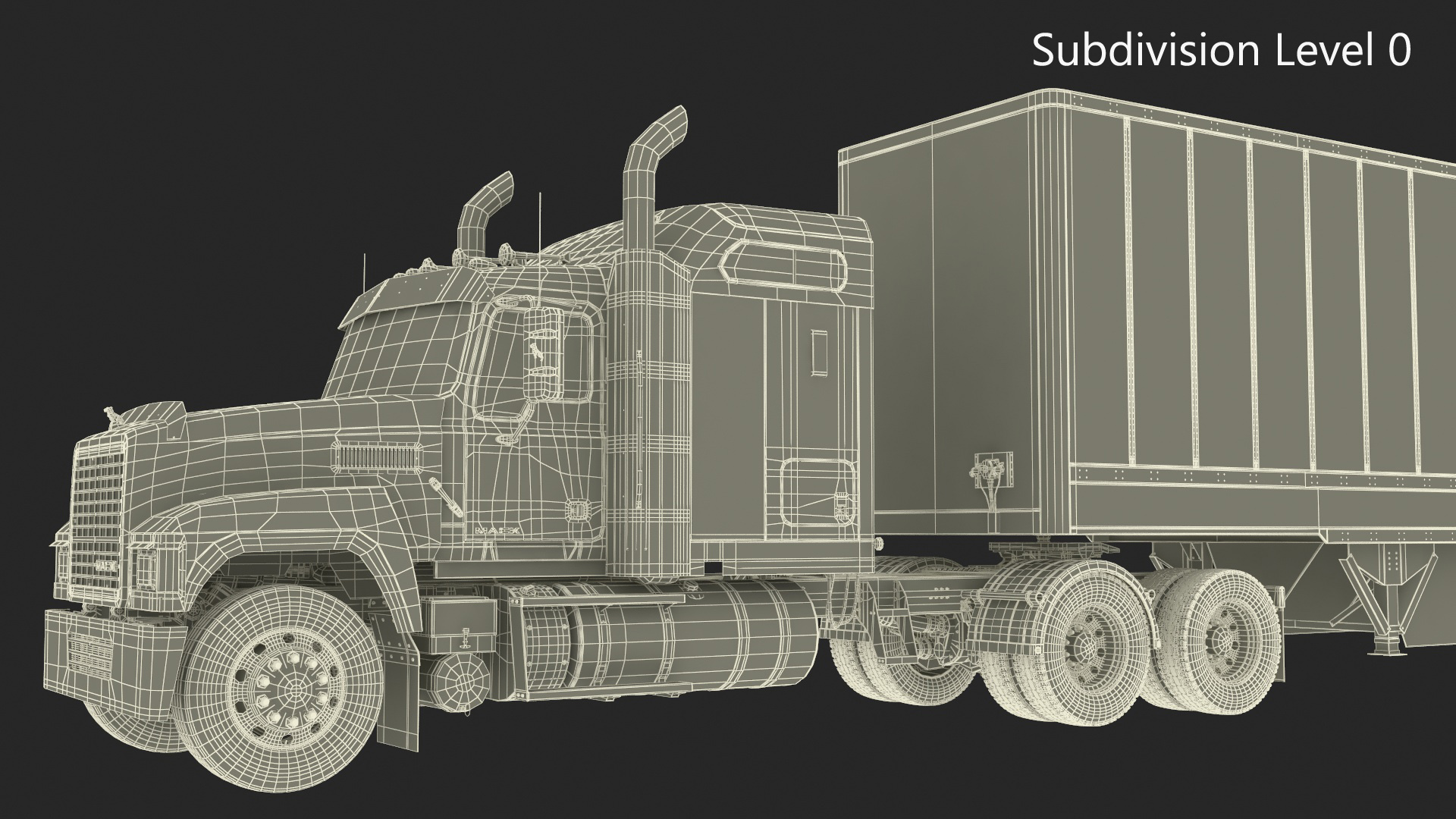 Mack CHU613 Truck with Semi Big Trailer 3D model