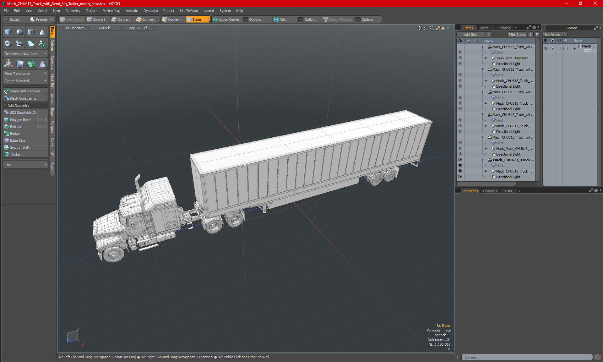 Mack CHU613 Truck with Semi Big Trailer 3D model