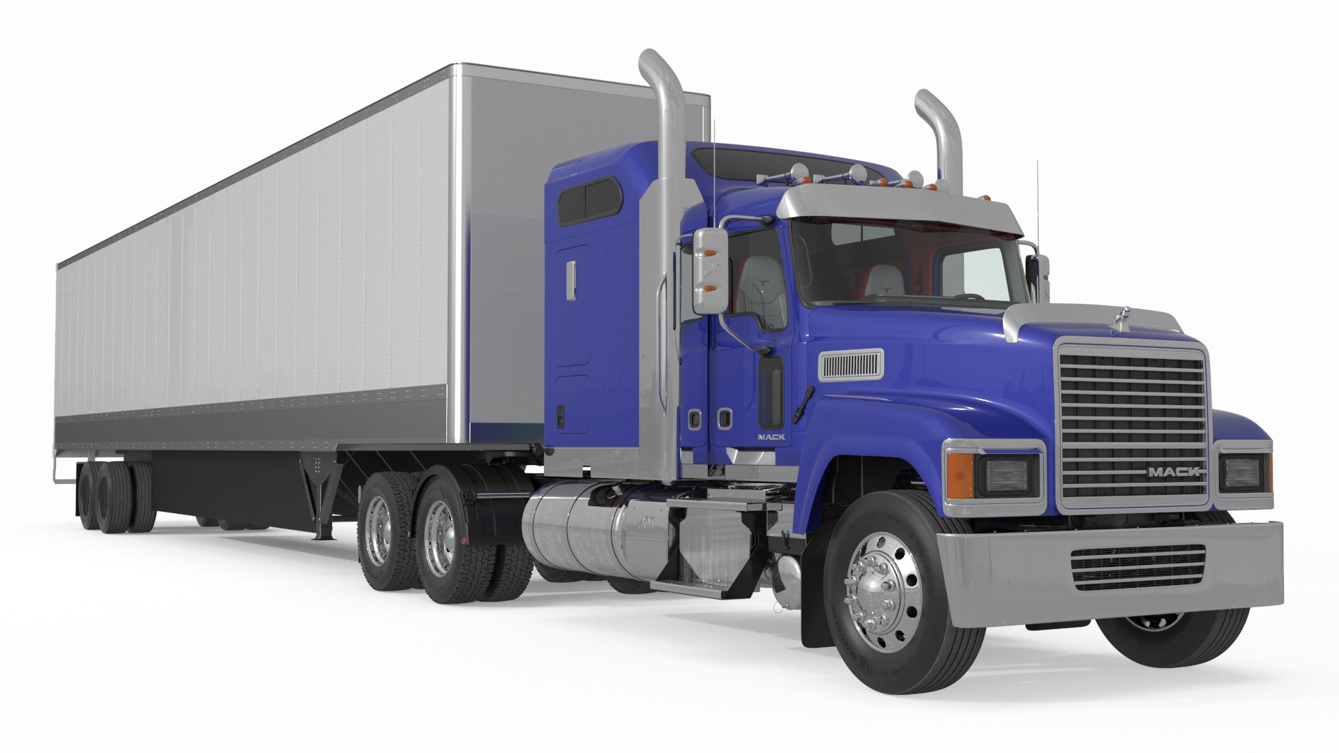 Mack CHU613 Truck with Semi Big Trailer 3D model