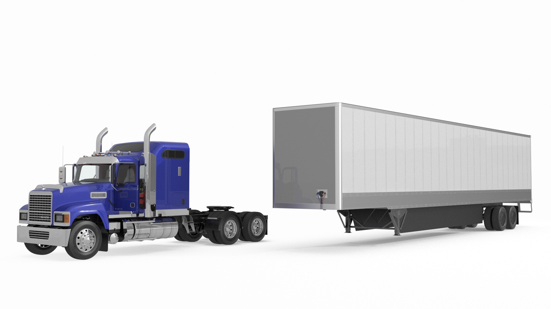 Mack CHU613 Truck with Semi Big Trailer 3D model