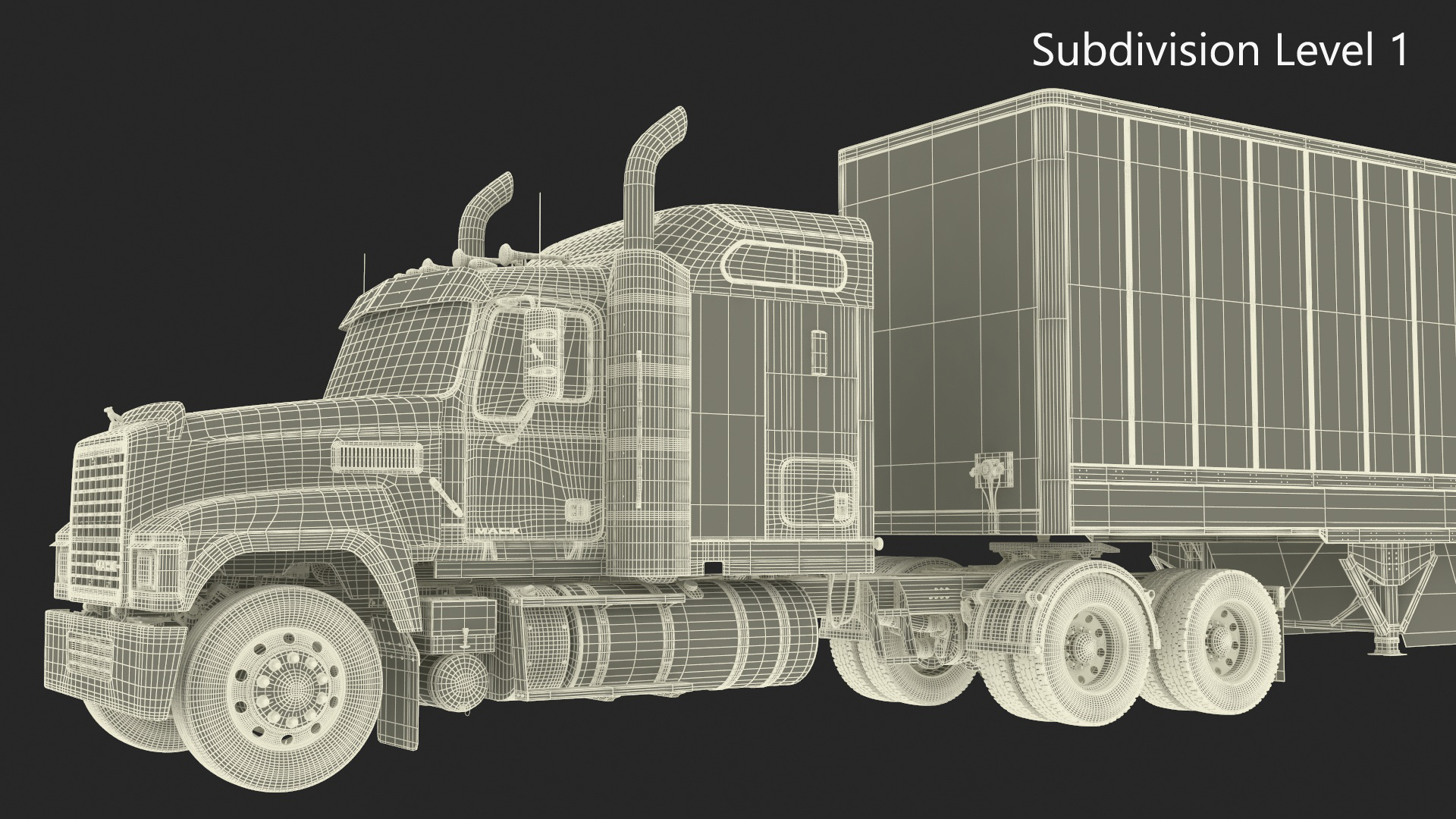 Mack CHU613 Truck with Semi Big Trailer 3D model