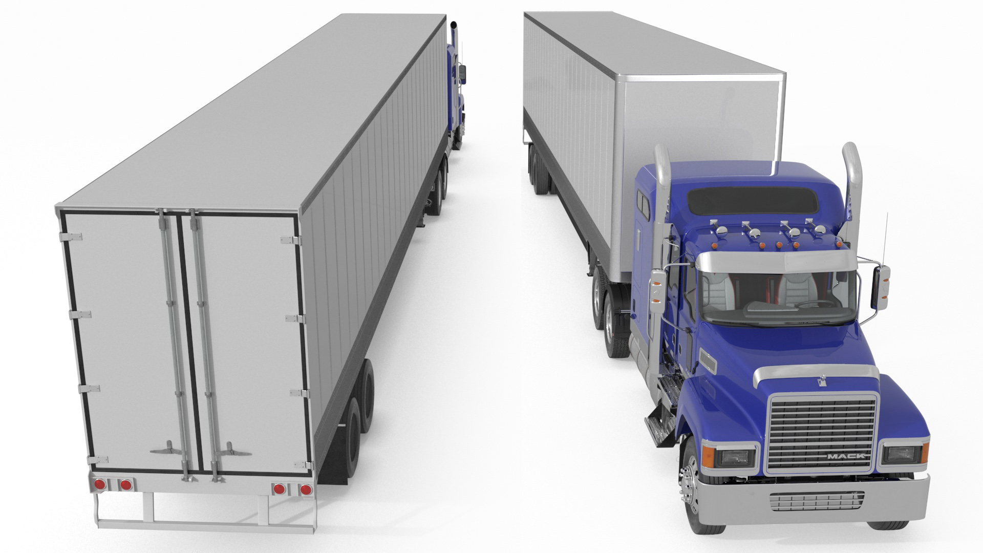 Mack CHU613 Truck with Semi Big Trailer 3D model