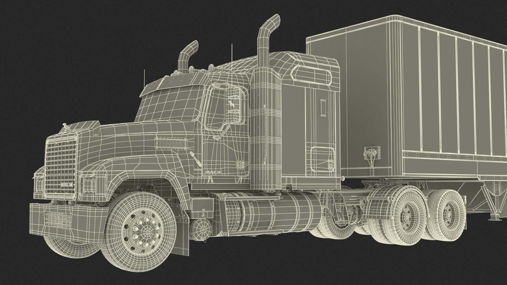 Mack CHU613 Truck with Semi Big Trailer 3D model