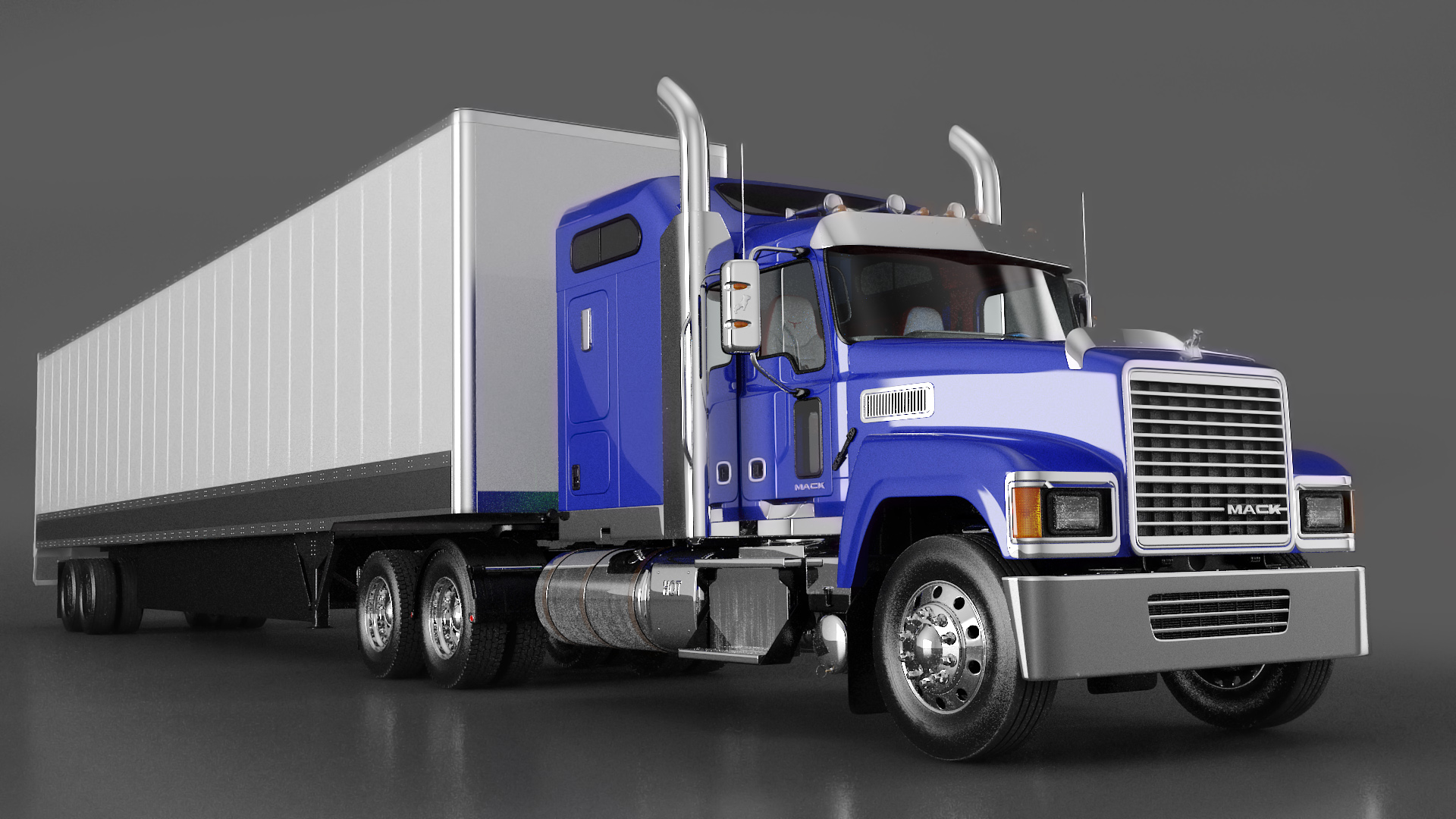 Mack CHU613 Truck with Semi Big Trailer 3D model