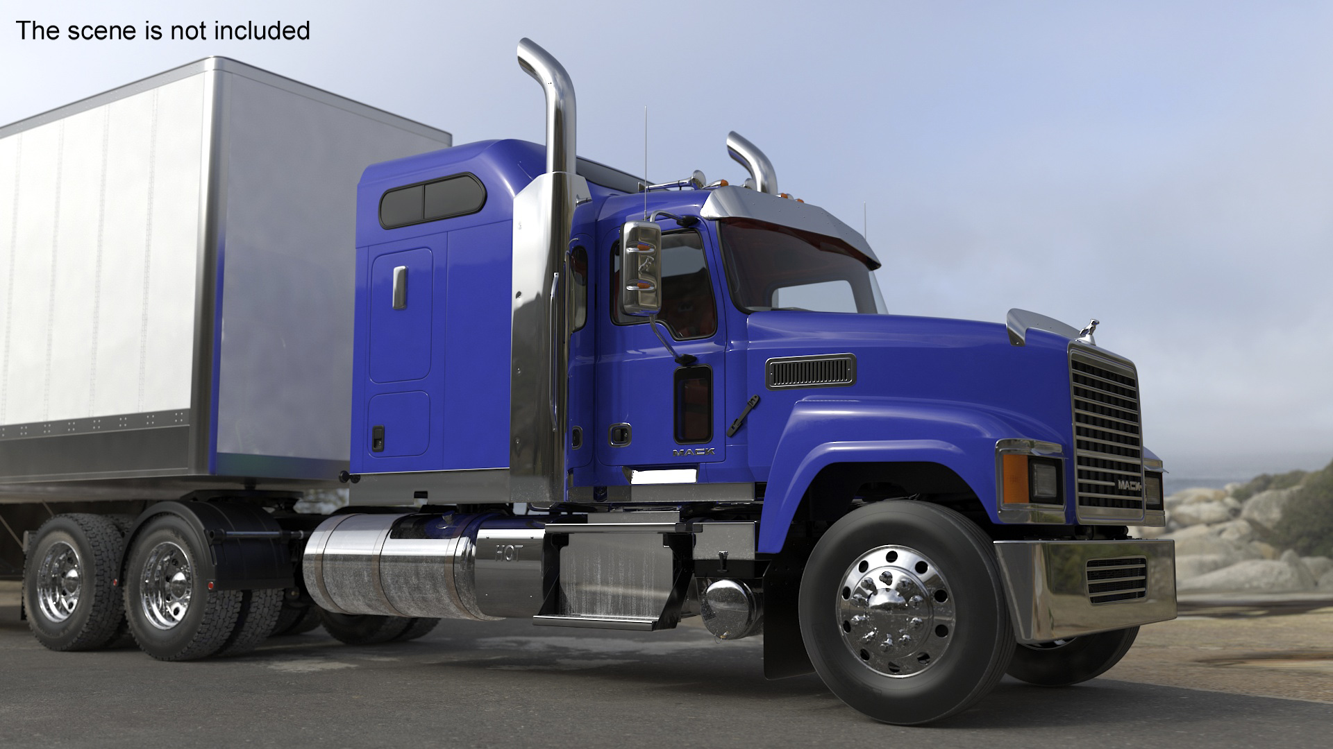 Mack CHU613 Truck with Semi Big Trailer 3D model