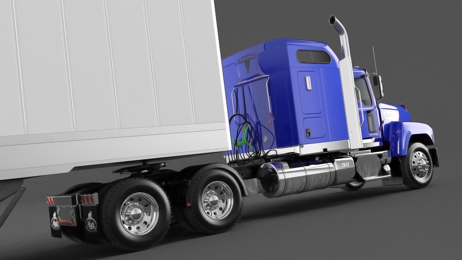 Mack CHU613 Truck with Semi Big Trailer 3D model