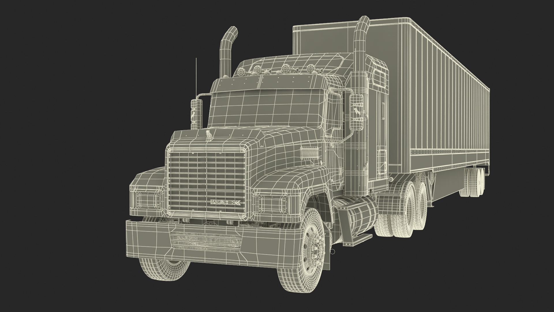 Mack CHU613 Truck with Semi Big Trailer 3D model