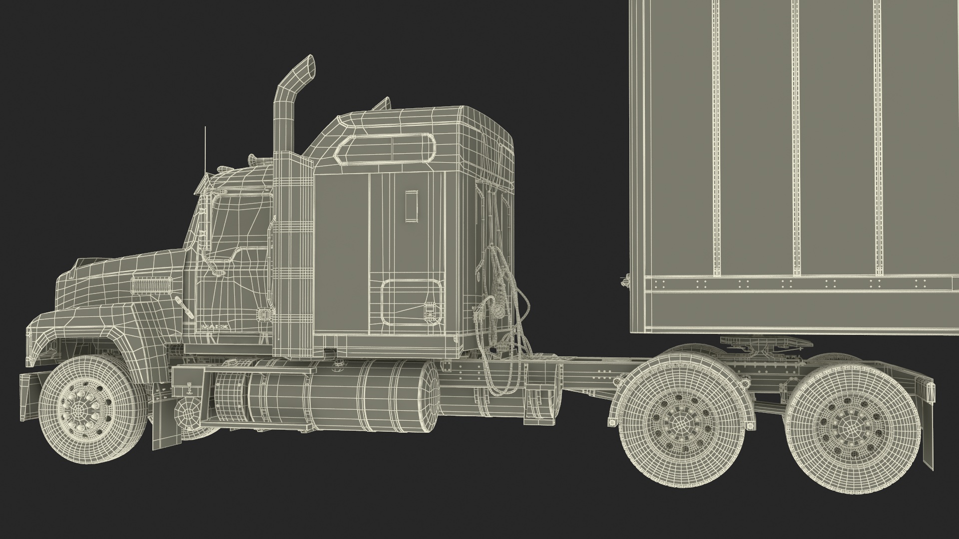 Mack CHU613 Truck with Semi Big Trailer 3D model
