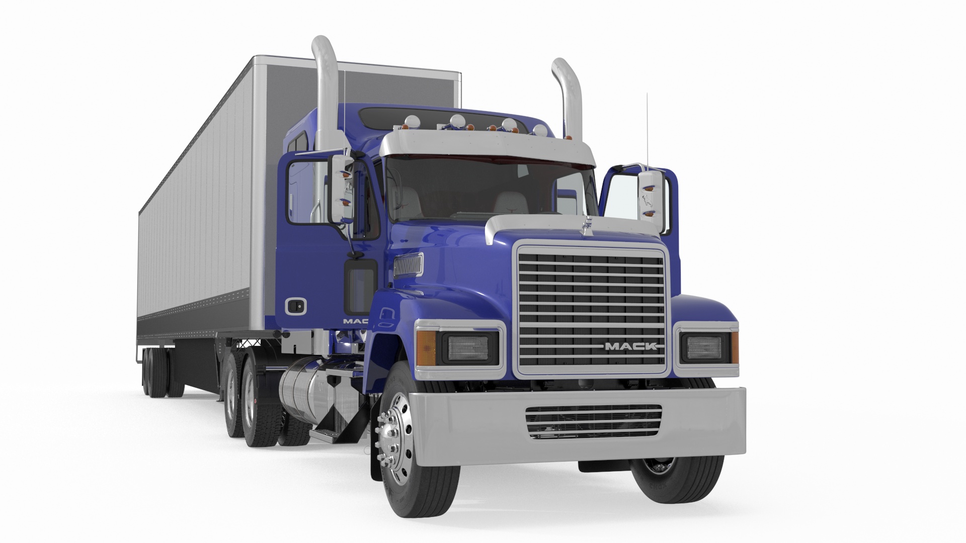 Mack CHU613 Truck with Semi Big Trailer 3D model