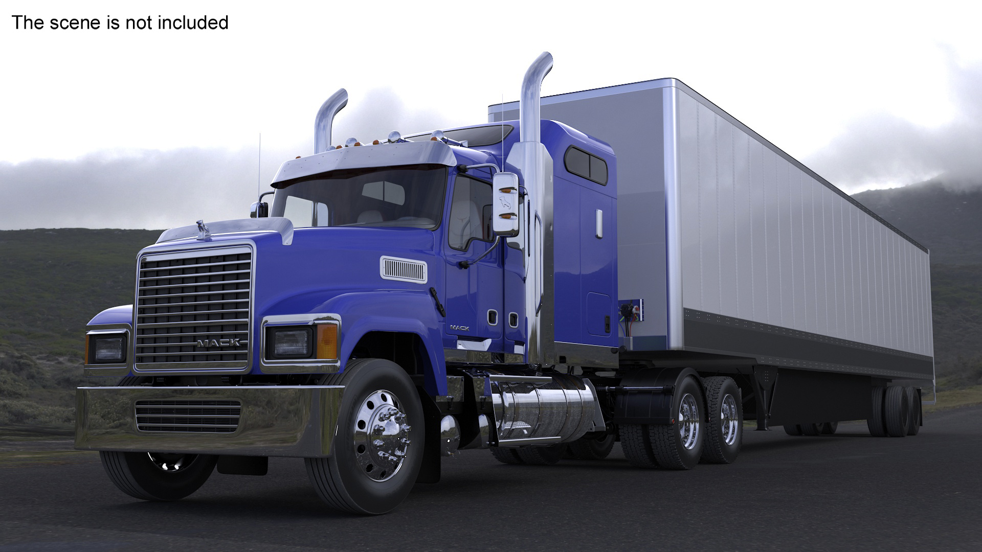 Mack CHU613 Truck with Semi Big Trailer 3D model