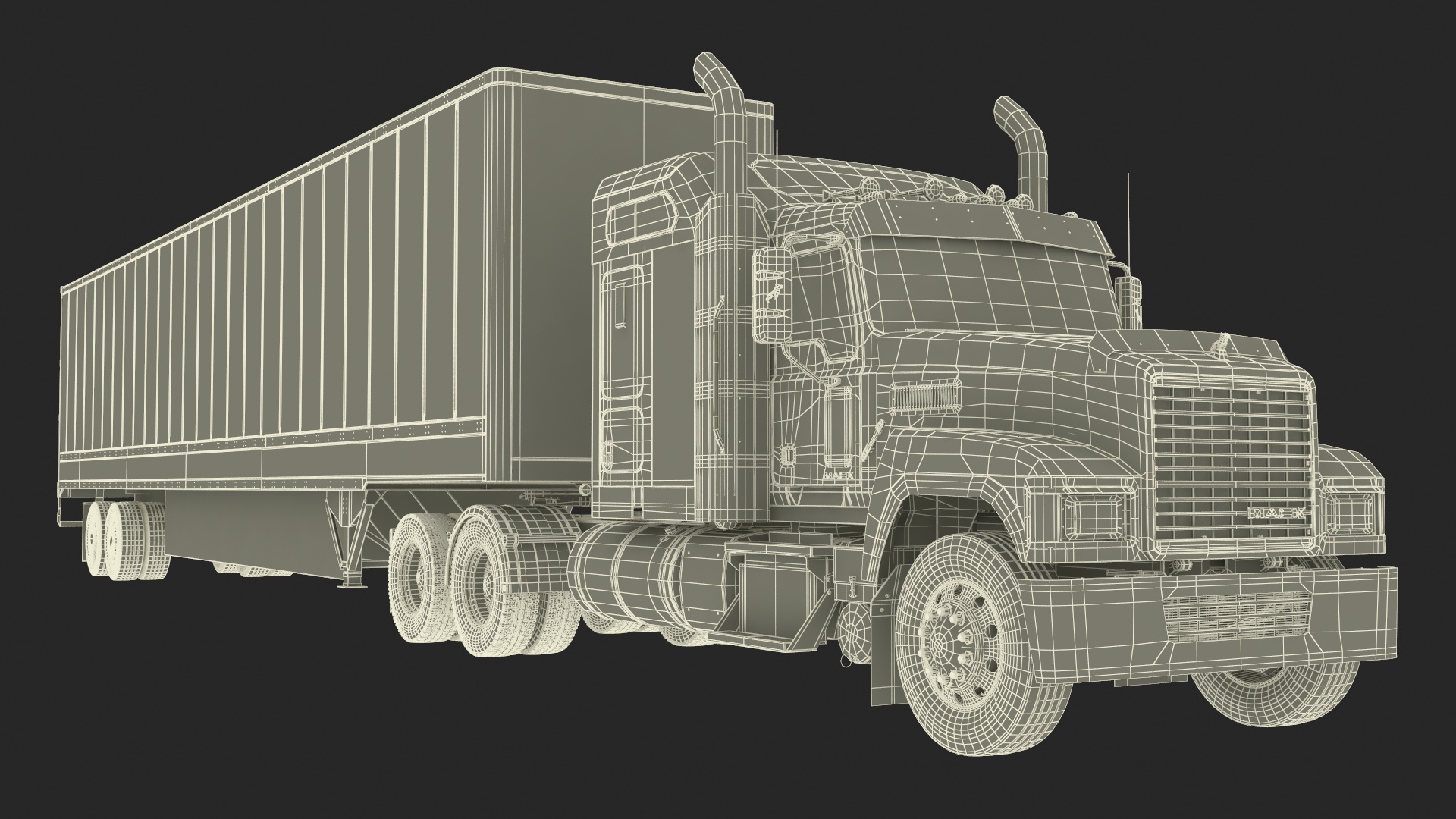 Mack CHU613 Truck with Semi Big Trailer 3D model