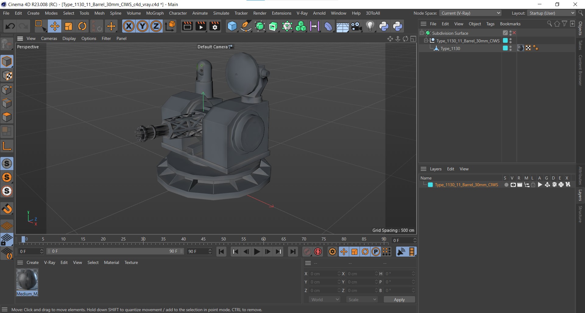 Type 1130 11-Barrel 30mm CIWS 3D model