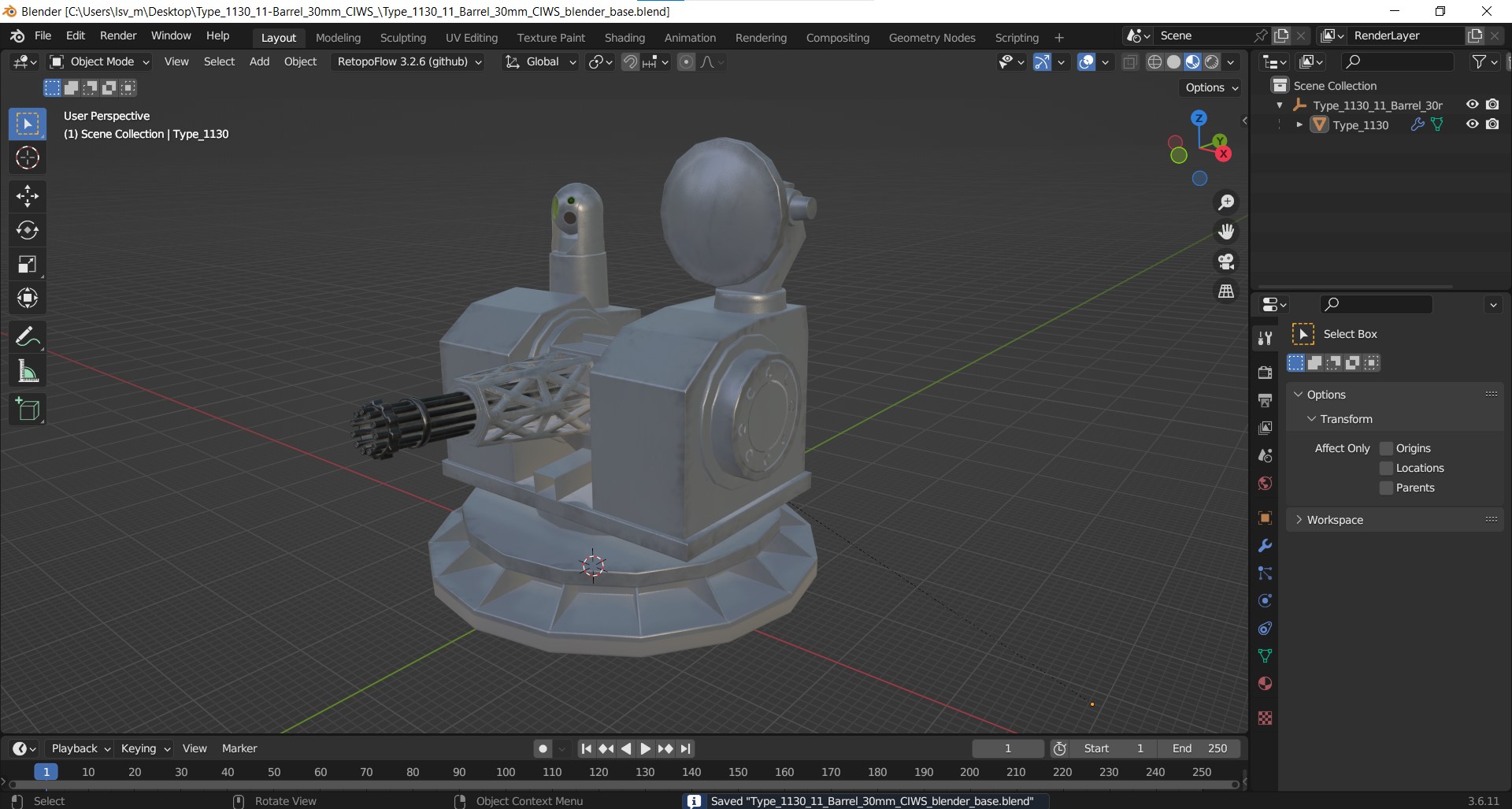 Type 1130 11-Barrel 30mm CIWS 3D model