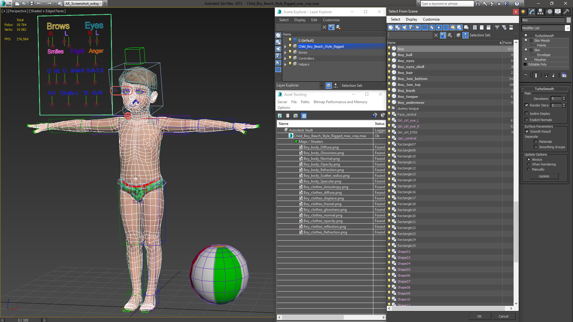 Child Boy Beach Style Rigged for Cinema 4D 3D
