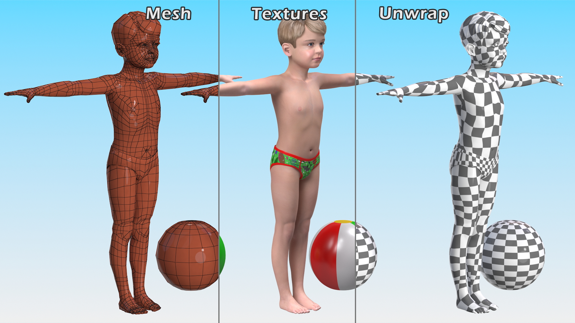 Child Boy Beach Style Rigged for Cinema 4D 3D
