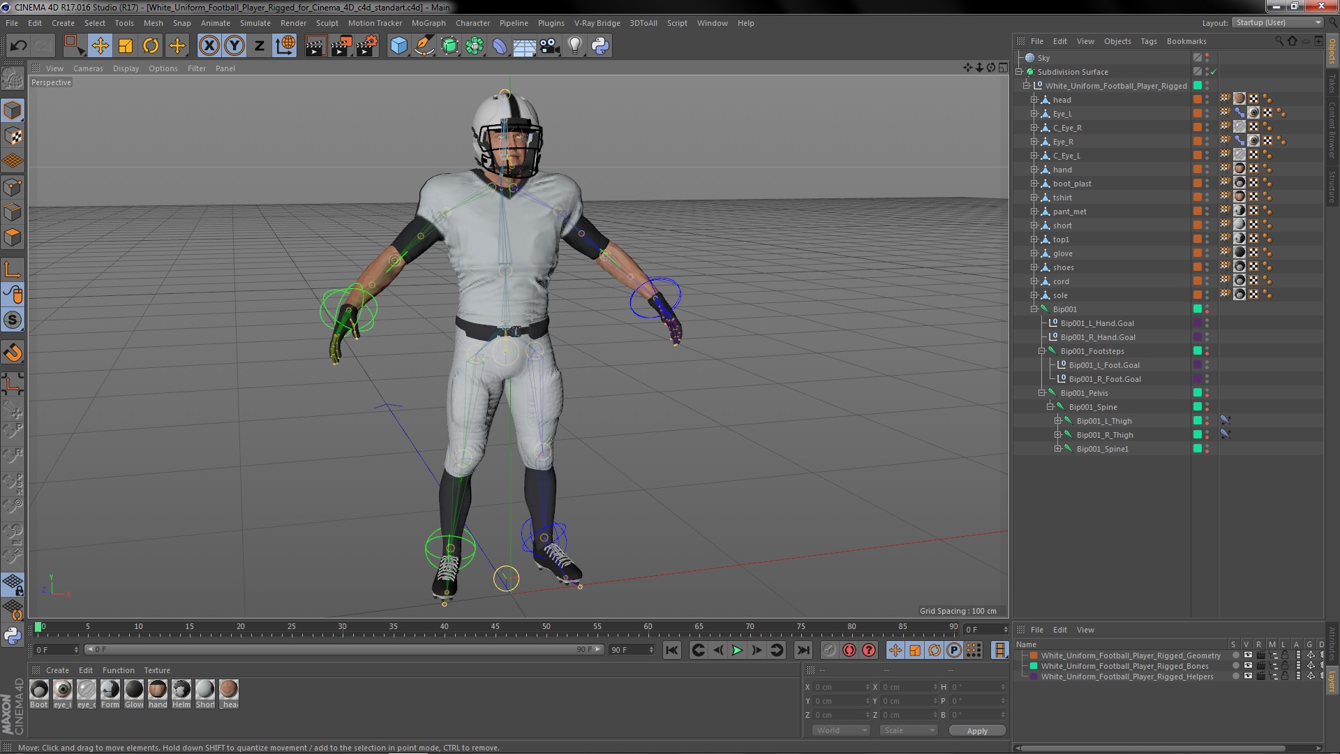 3D model White Uniform Football Player Rigged for Cinema 4D