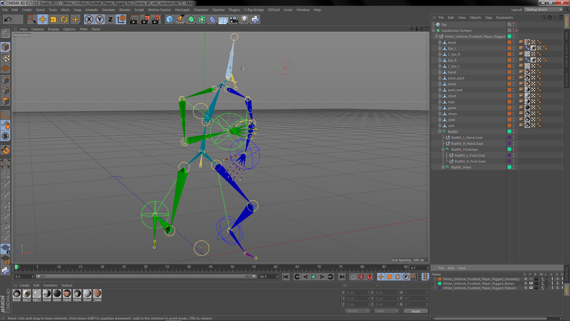 3D model White Uniform Football Player Rigged for Cinema 4D