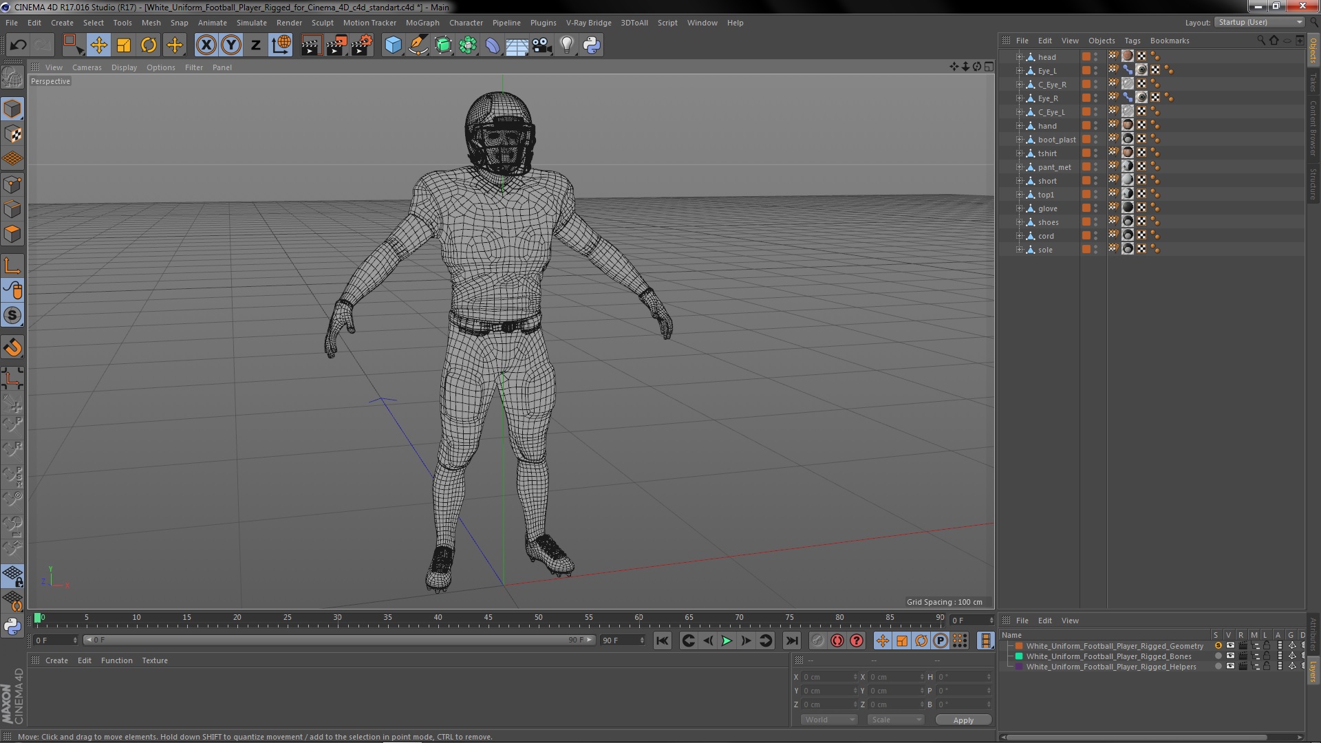 3D model White Uniform Football Player Rigged for Cinema 4D