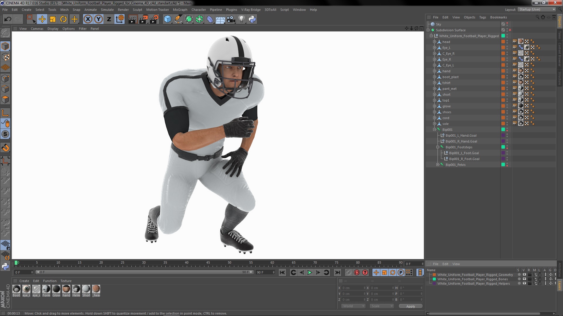 3D model White Uniform Football Player Rigged for Cinema 4D