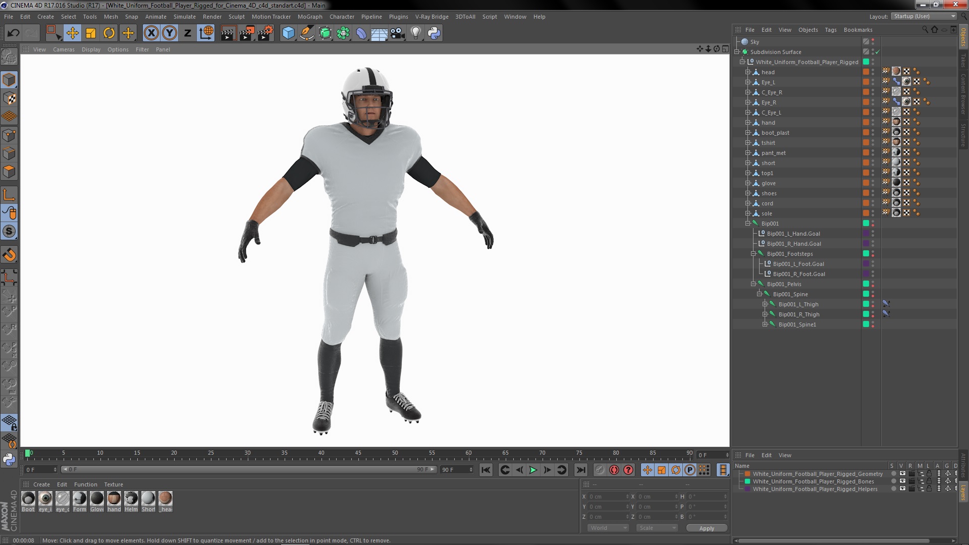 3D model White Uniform Football Player Rigged for Cinema 4D