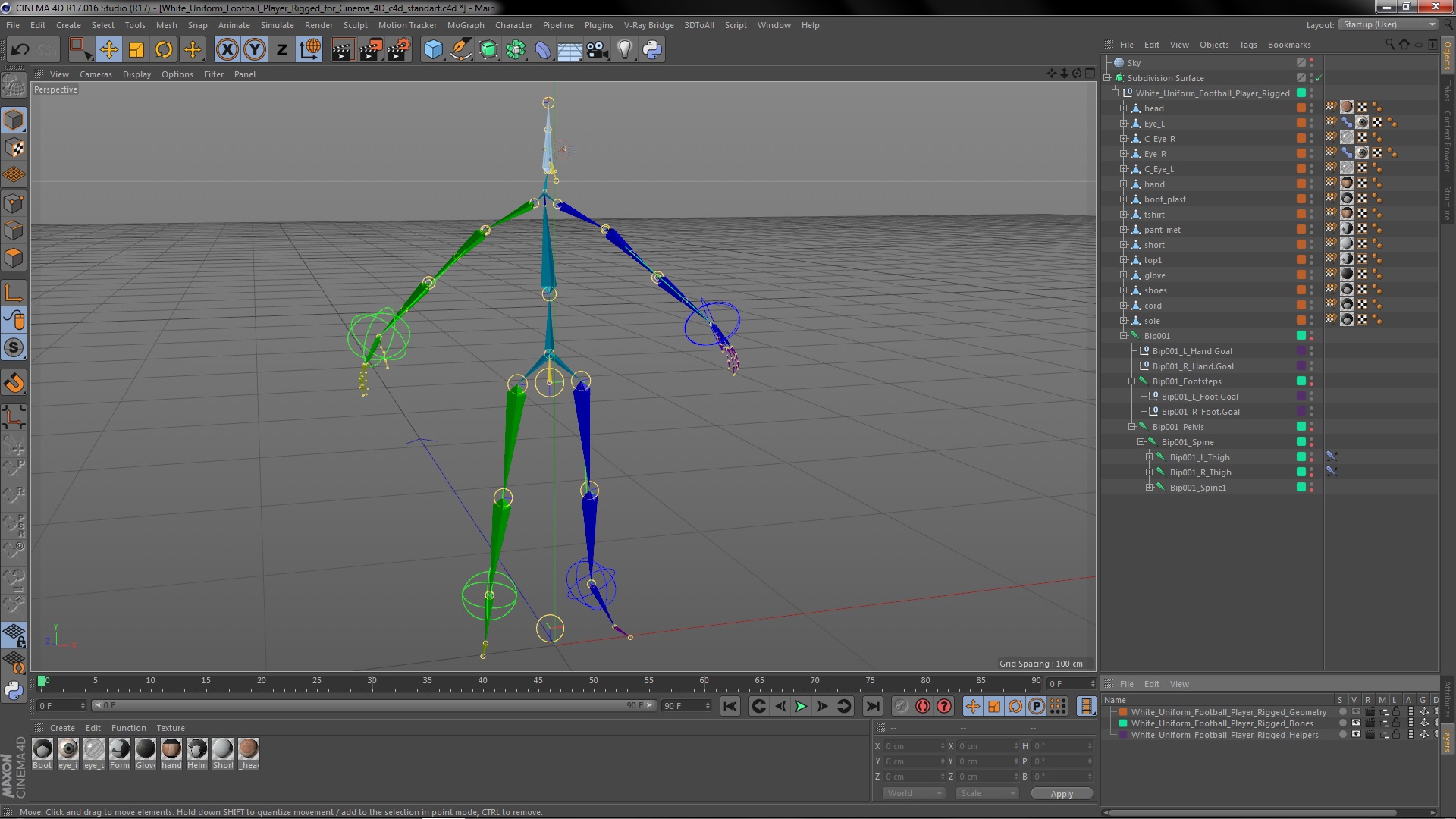 3D model White Uniform Football Player Rigged for Cinema 4D
