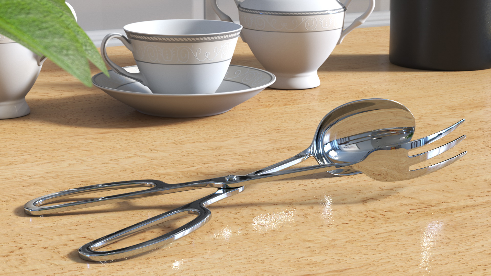 3D model Salad Serving Fork and Spoon Silver