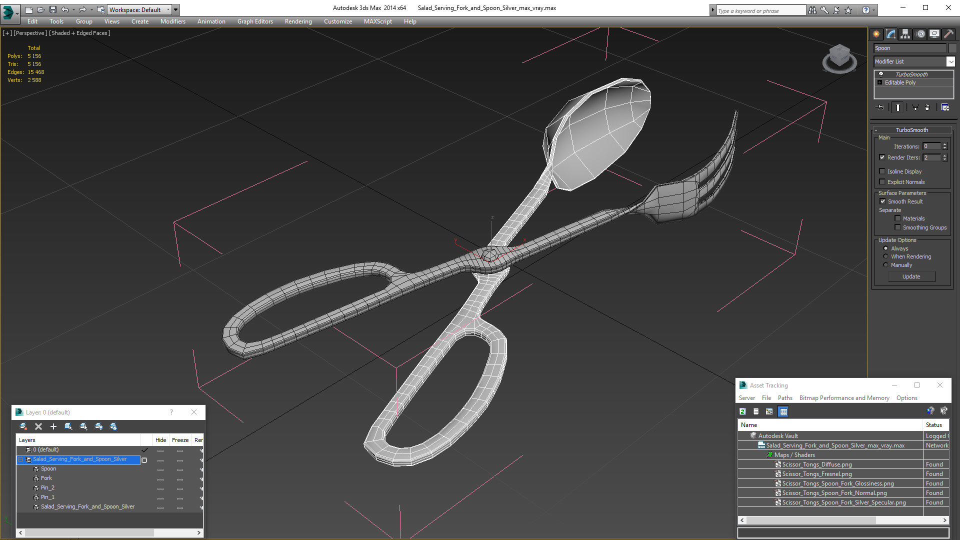 3D model Salad Serving Fork and Spoon Silver