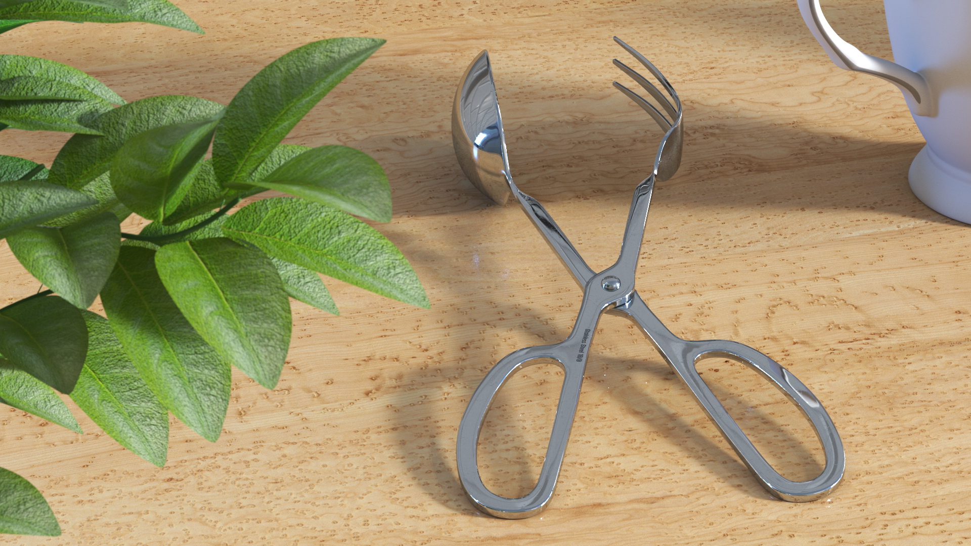 3D model Salad Serving Fork and Spoon Silver