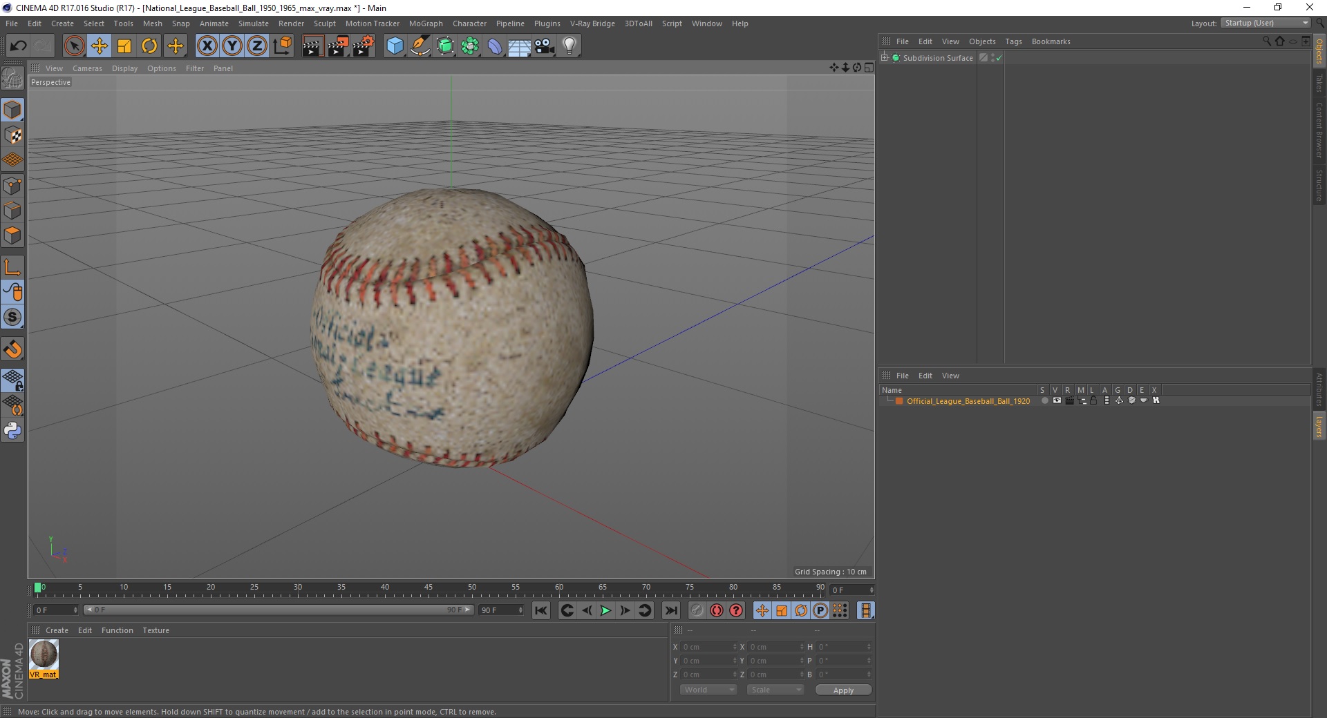 National League Baseball Ball 1950-1965 3D model