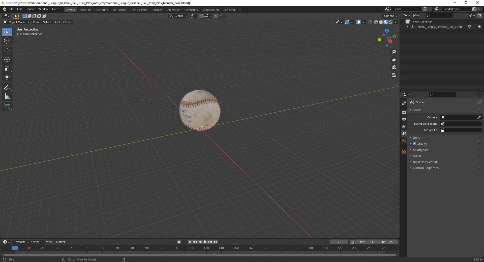 National League Baseball Ball 1950-1965 3D model