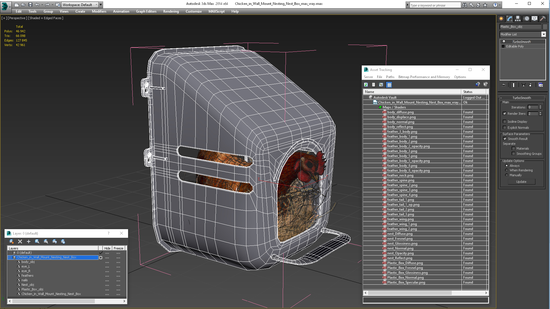 3D Chicken in Wall Mount Nesting Nest Box model