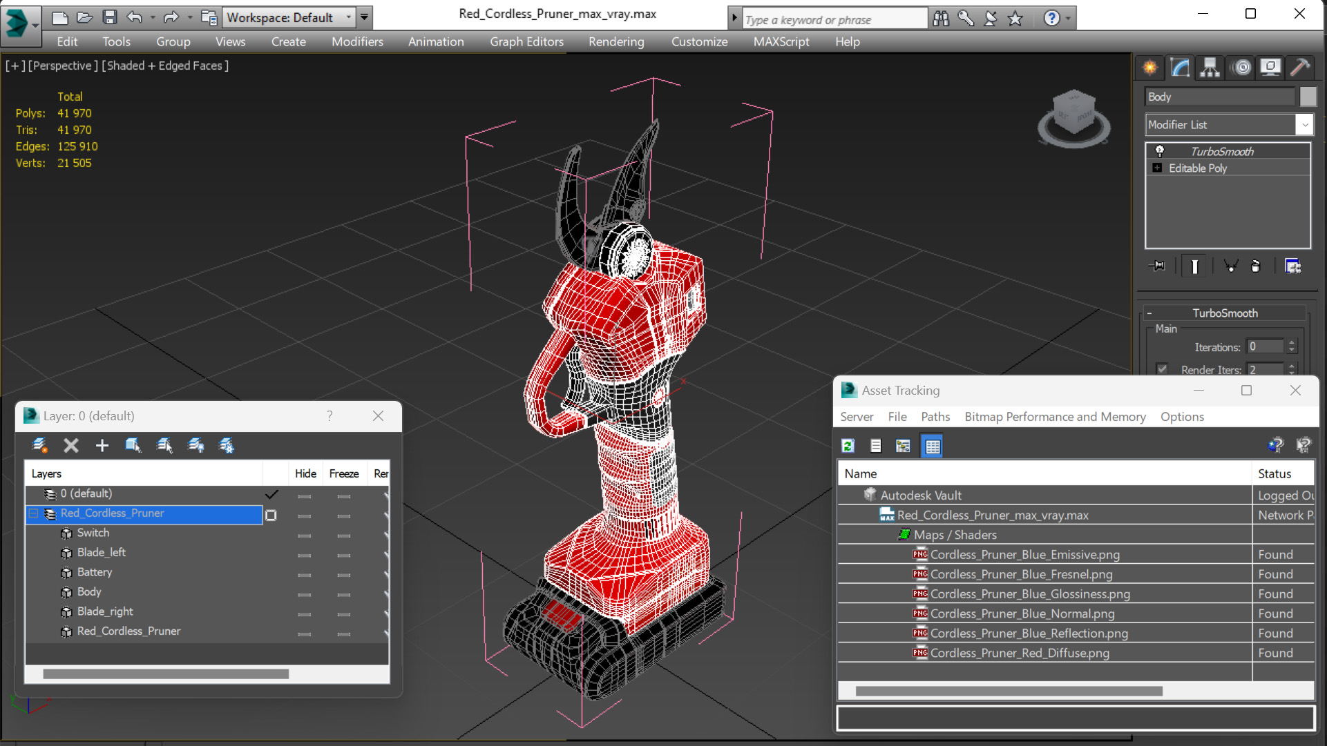 Red Cordless Pruner 3D model