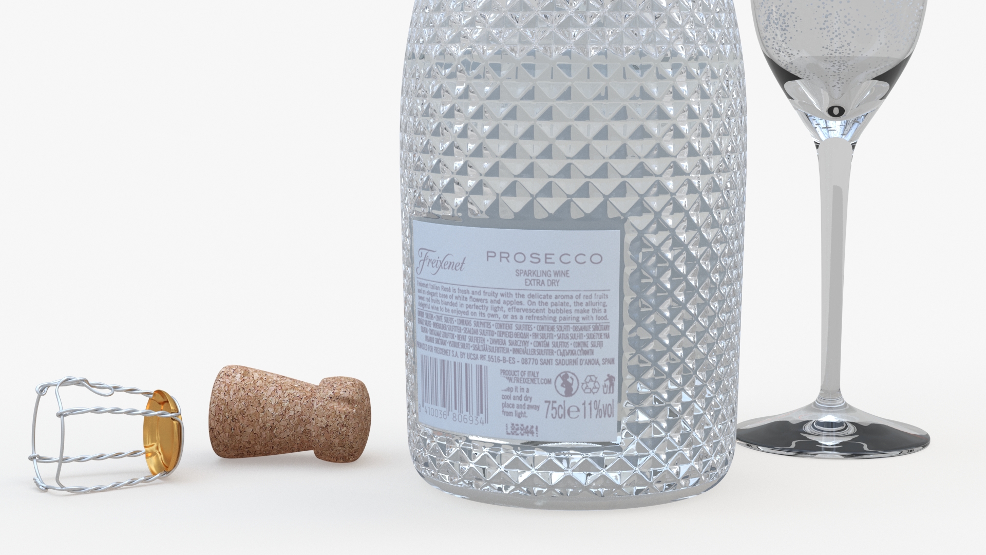 3D Freixenet Prosecco Sparkling Wine and Glass model
