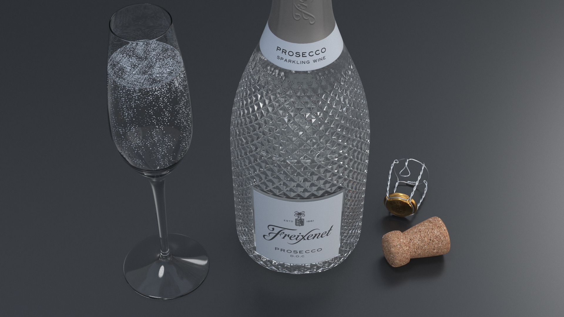 3D Freixenet Prosecco Sparkling Wine and Glass model
