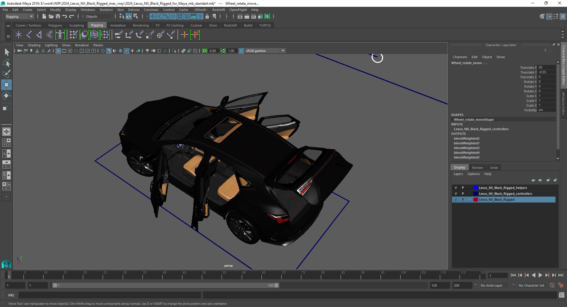 3D model 2024 Lexus NX Black Rigged for Maya